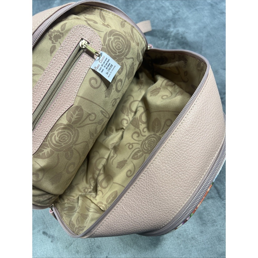 Puro Cuero Leather Backpack Floral Glam Boho Cottagecore Blush Pink Spring Chic - Picture 6 of 11